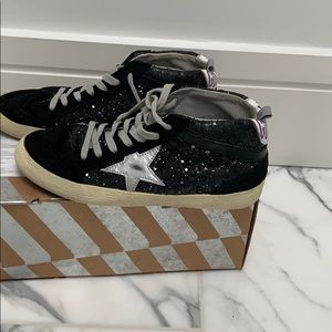 Golden Goose Black Glitter Mid Star Distressed 38